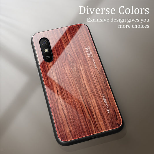For Xiaomi Redmi 9A Wood Grain Tempered Glass + TPU Shockproof Case(M05) by buy2fix
