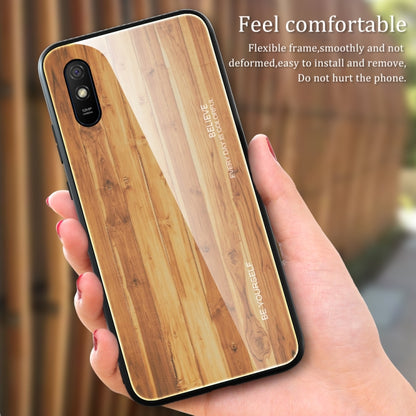 For Xiaomi Redmi 9A Wood Grain Tempered Glass + TPU Shockproof Case(M05) by buy2fix