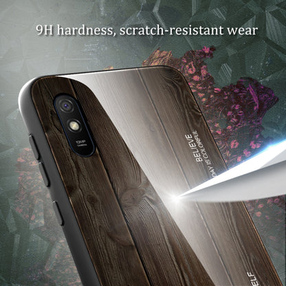 For Xiaomi Redmi 9A Wood Grain Tempered Glass + TPU Shockproof Case(M05) by buy2fix