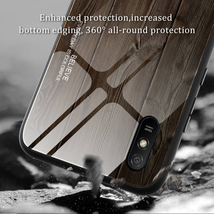 For Xiaomi Redmi 9A Wood Grain Tempered Glass + TPU Shockproof Case(M05) by buy2fix