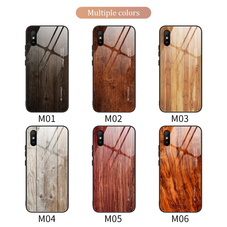 For Xiaomi Redmi 9A Wood Grain Tempered Glass + TPU Shockproof Case(M05) by buy2fix