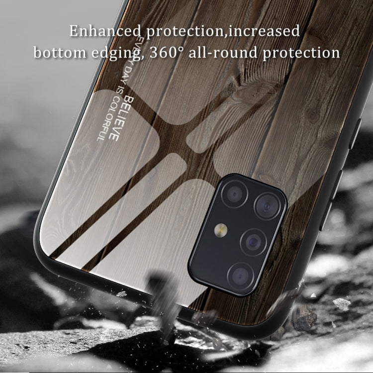 For Samsung Galaxy A51 Wood Grain Tempered Glass + TPU Shockproof Case(M01) by buy2fix