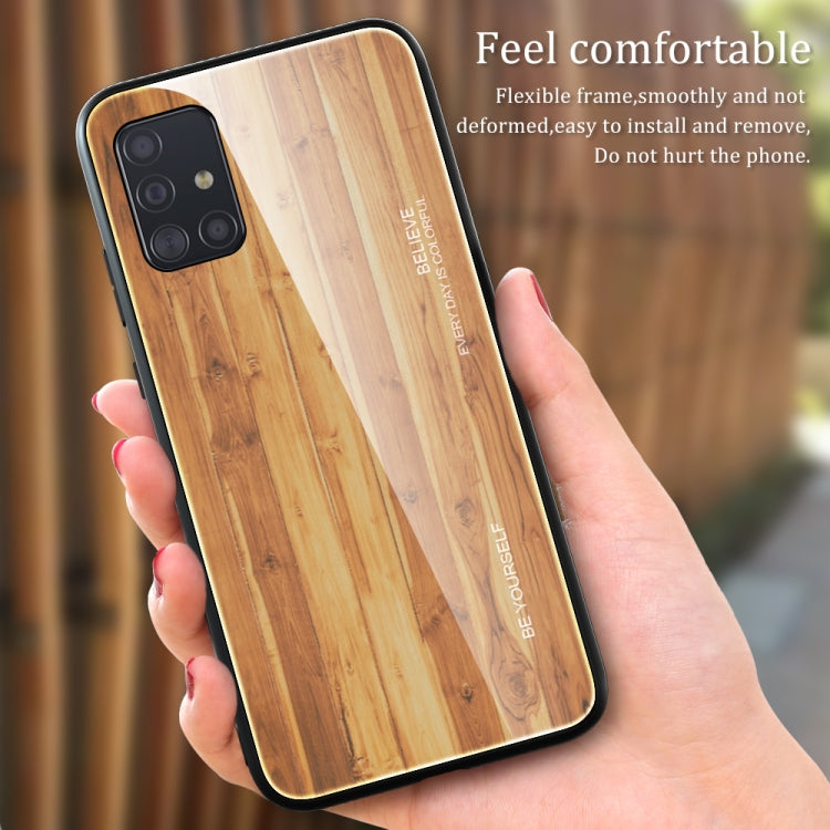 For Samsung Galaxy A51 Wood Grain Tempered Glass + TPU Shockproof Case(M03) by buy2fix