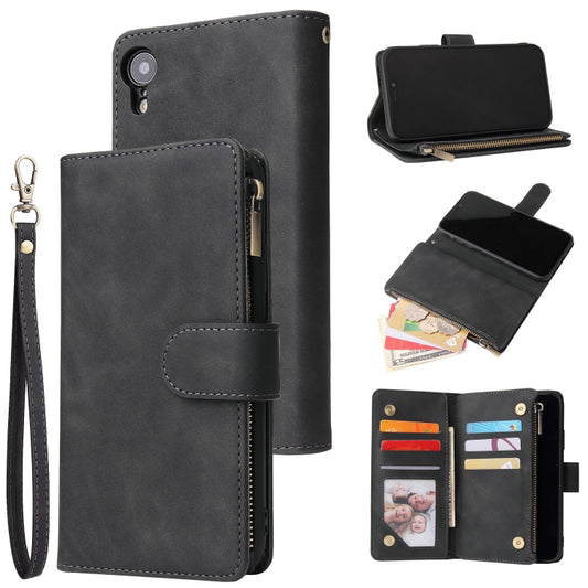 For iPhone XR Multifunctional Retro Frosted Horizontal Flip Leather Case with Card Slot & Holder & Zipper Wallet & Photo Frame & Lanyard(Black) by buy2fix