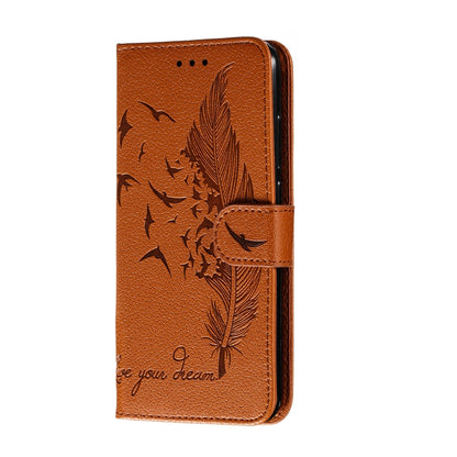 For Xiaomi Redmi Note 8 Feather Pattern Litchi Texture Horizontal Flip Leather Case with Holder & Wallet & Card Slots(Brown) by buy2fix