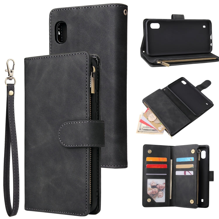 For Galaxy A10 Multifunctional Retro Frosted Horizontal Flip Leather Case with Card Slot & Holder & Zipper Wallet & Photo Frame & Lanyard(Black) by buy2fix