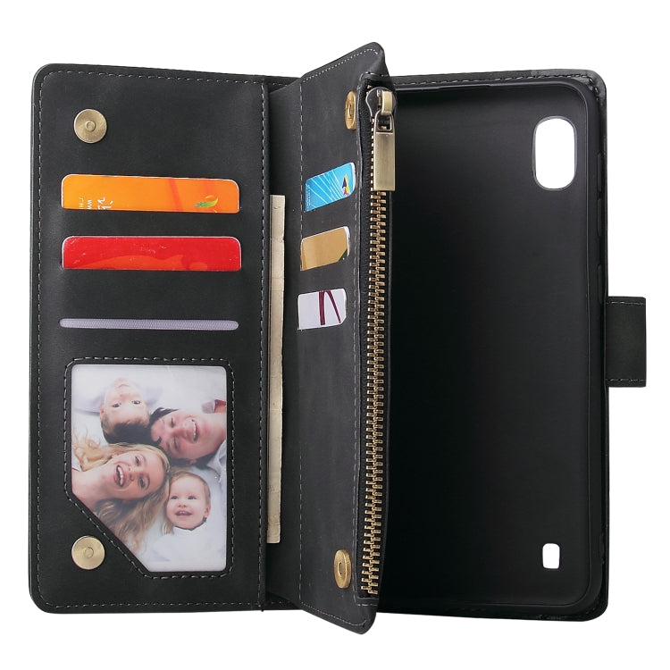 For Galaxy A10 Multifunctional Retro Frosted Horizontal Flip Leather Case with Card Slot & Holder & Zipper Wallet & Photo Frame & Lanyard(Black) by buy2fix