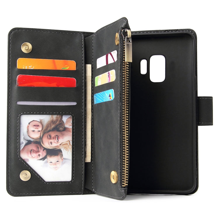 For Galaxy S9 Multifunctional Retro Frosted Horizontal Flip Leather Case with Card Slot & Holder & Zipper Wallet & Photo Frame & Lanyard(Black) by buy2fix