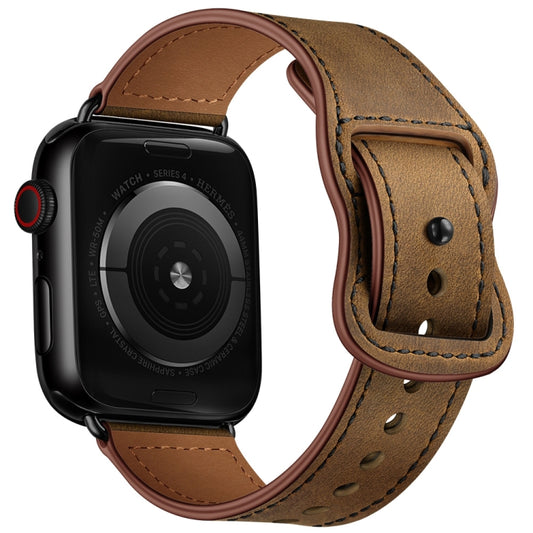 Double Hole Leather Watch Band For Apple Watch Series 7 45mm / 6 & SE & 5 & 4 44mm / 3 & 2 & 1 42mm(Dark Brown Crazy Horse) by buy2fix