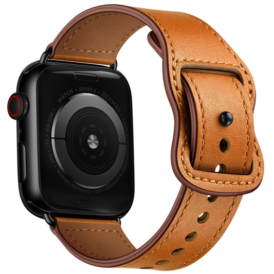 Double Hole Leather Watch Band For Apple Watch Series 7 45mm / 6 & SE & 5 & 4 44mm / 3 & 2 & 1 42mm(Brown) by buy2fix