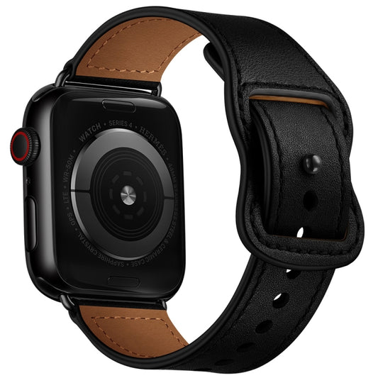 Double Hole Leather Watch Band For Apple Watch Series 7 41mm / 6 & SE & 5 & 4 40mm / 3 & 2 & 1 38mm(Black) by buy2fix