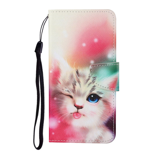 For Xiaomi Poco X3 NFC Colored Drawing Pattern Horizontal Flip Leather Case with Holder & Card Slots & Wallet & Lanyard(Squint Cat) by buy2fix