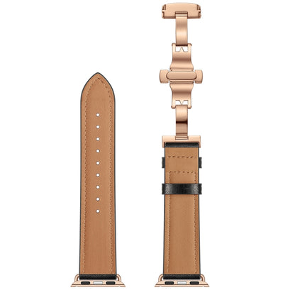 Genuine Leather + Butterfly Rose Gold Buckle Watch Band For Apple Watch Series 7 41mm / 6 & SE & 5 & 4 40mm / 3 & 2 & 1 38mm(Black) by buy2fix