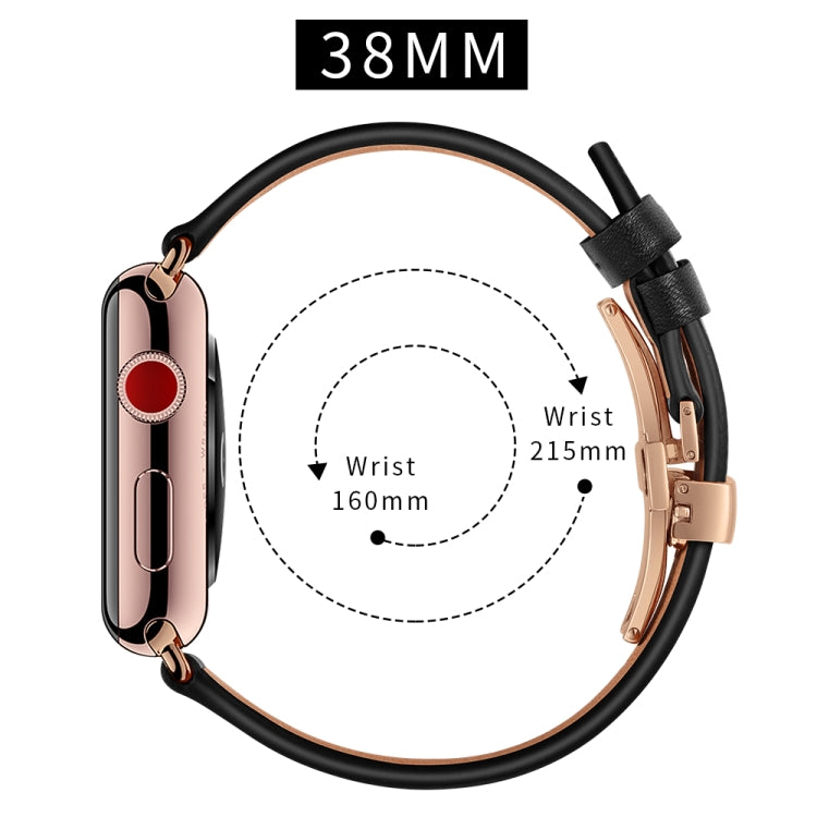Genuine Leather + Butterfly Rose Gold Buckle Watch Band For Apple Watch Series 7 41mm / 6 & SE & 5 & 4 40mm / 3 & 2 & 1 38mm(Black) by buy2fix