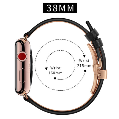 Genuine Leather + Butterfly Rose Gold Buckle Watch Band For Apple Watch Series 7 41mm / 6 & SE & 5 & 4 40mm / 3 & 2 & 1 38mm(Black) by buy2fix