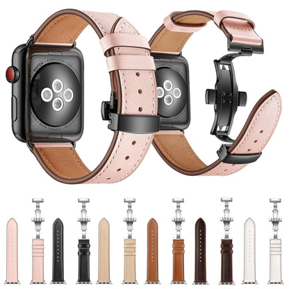 Genuine Leather + Butterfly Rose Gold Buckle Watch Band For Apple Watch Series 7 41mm / 6 & SE & 5 & 4 40mm / 3 & 2 & 1 38mm(Black) by buy2fix