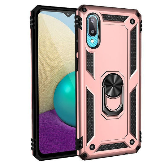 For Samsung Galaxy A02 / M02 Shockproof TPU + PC Protective Case with 360 Degree Rotating Holder(Rose Gold) by buy2fix