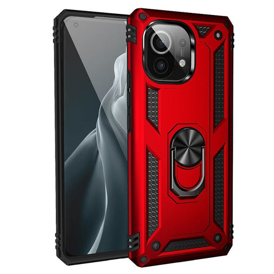 For Xiaomi Mi 11 Shockproof TPU + PC Protective Case with 360 Degree Rotating Holder(Red) by buy2fix