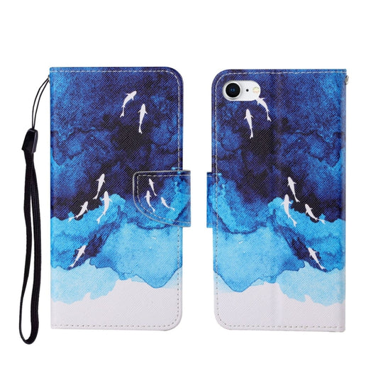 For iPhone SE (2020)/ 7 /8 Painted Pattern Horizontal Flip Leathe Case(Watercolor Fish) by buy2fix