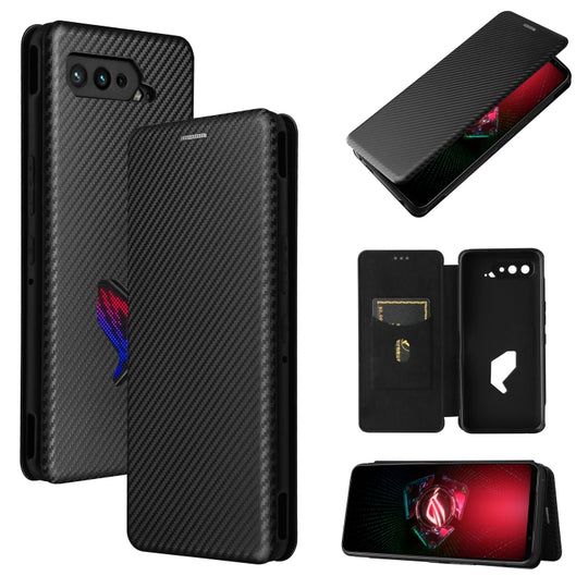 For Asus ROG Phone 5 Carbon Fiber Texture Horizontal Flip TPU + PC + PU Leather Case with Card Slot(Black)