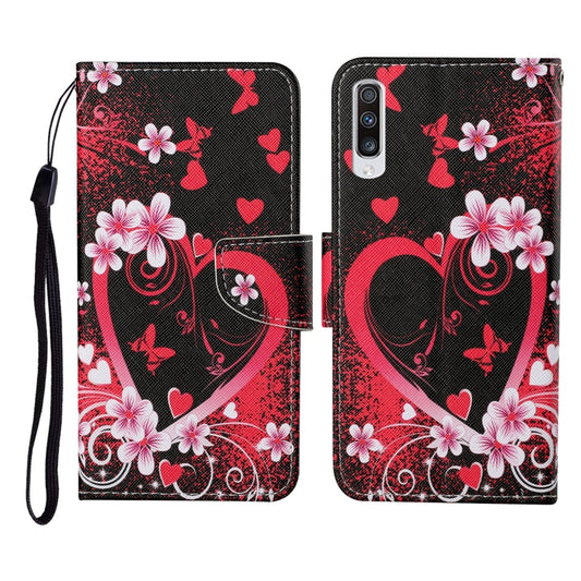 For Samsung Galaxy A50 / A30s Colored Drawing Pattern Horizontal Flip Leather Case with Holder & Card Slots & Wallet & Lanyard(Red Heart) by buy2fix