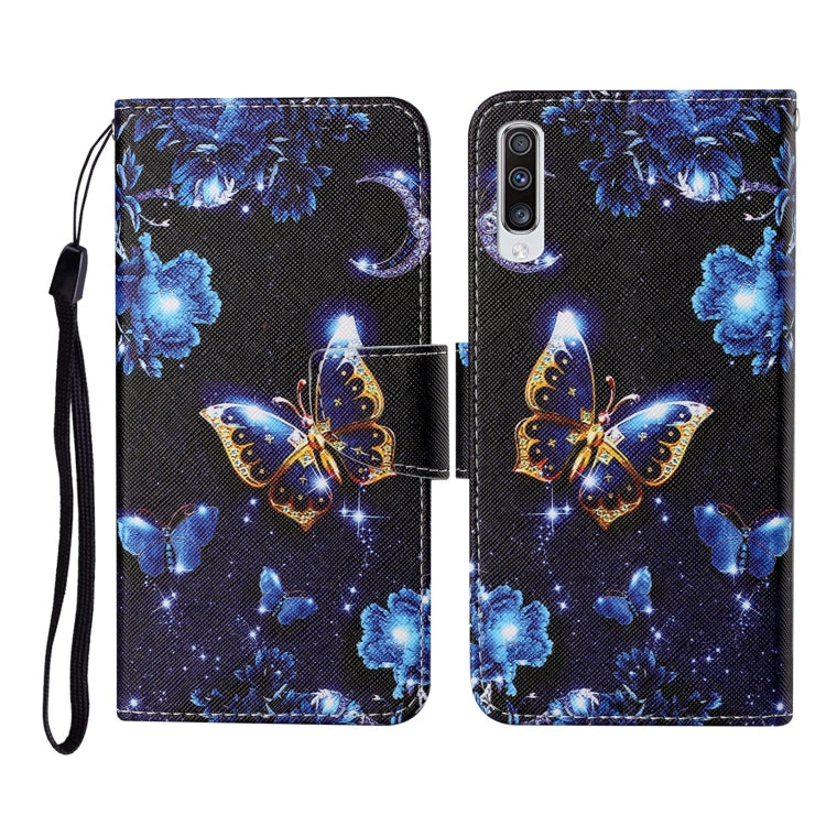 For Samsung Galaxy A50 / A30s Colored Drawing Pattern Horizontal Flip Leather Case with Holder & Card Slots & Wallet & Lanyard(Moon Butterfly) by buy2fix