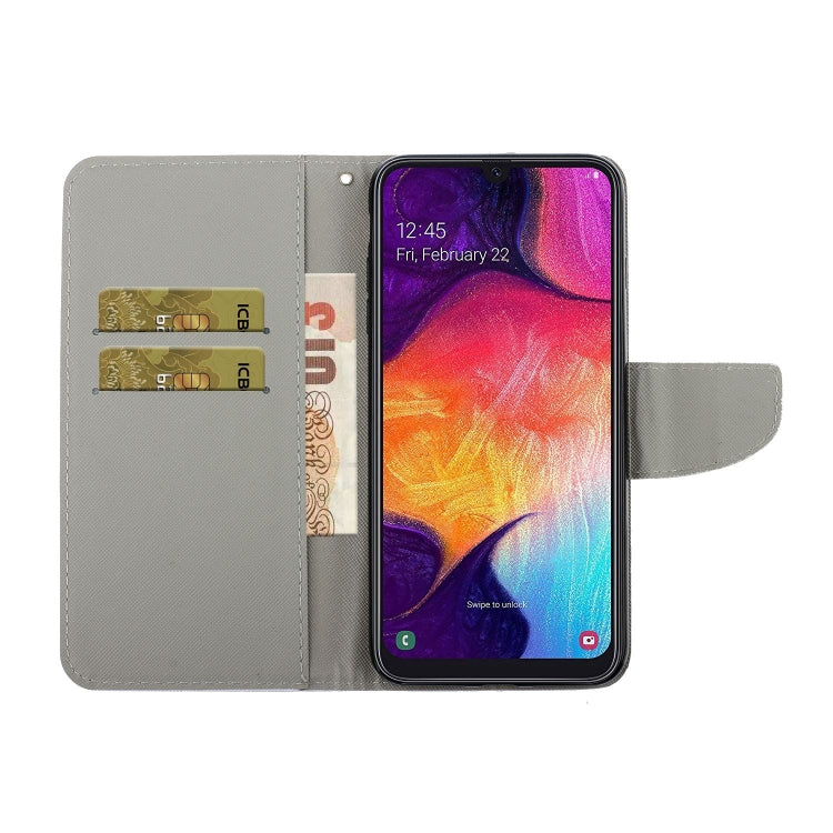 For Samsung Galaxy A50 / A30s Colored Drawing Pattern Horizontal Flip Leather Case with Holder & Card Slots & Wallet & Lanyard(Squint Cat) by buy2fix