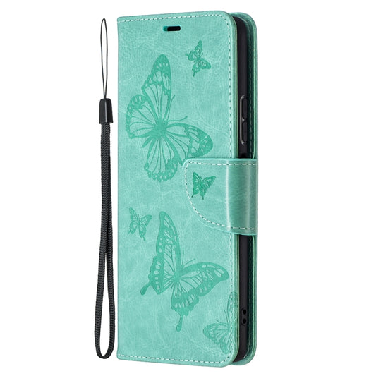 For Xiaomi Redmi Note 10 Pro Two Butterflies Embossing Pattern Horizontal Flip Leather Case with Holder & Card Slot & Wallet & Lanyard(Green) by buy2fix