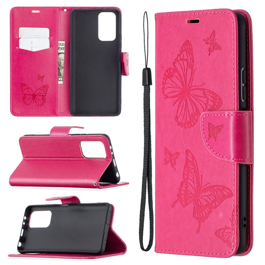 For Xiaomi Redmi Note 10 Pro Two Butterflies Embossing Pattern Horizontal Flip Leather Case with Holder & Card Slot & Wallet & Lanyard(Rose Red)