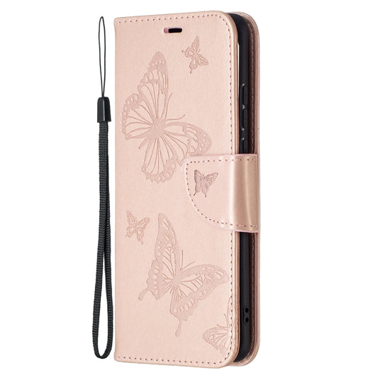 For Huawei P50 Pro Two Butterflies Embossing Pattern Horizontal Flip Leather Case with Holder & Card Slot & Wallet & Lanyard(Rose Gold) by buy2fix