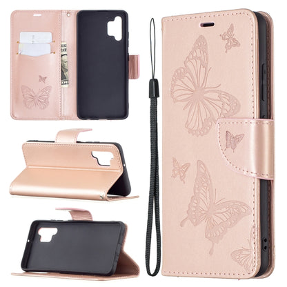For Samsung Galaxy A32 4G Two Butterflies Embossing Pattern Horizontal Flip Leather Case with Holder & Card Slot & Wallet & Lanyard(Rose Gold) by buy2fix
