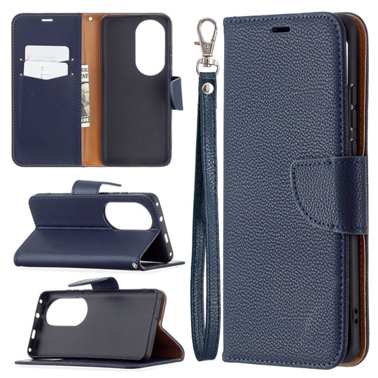 For Huawei P50 Pro Litchi Texture Pure Color Horizontal Flip Leather Case with Holder & Card Slots & Wallet & Lanyard(Dark Blue)