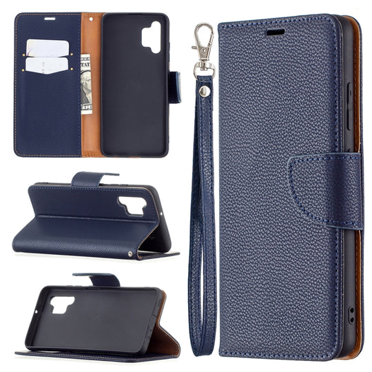 For Samsung Galaxy A32 4G Litchi Texture Pure Color Horizontal Flip Leather Case with Holder & Card Slots & Wallet & Lanyard(Dark Blue)