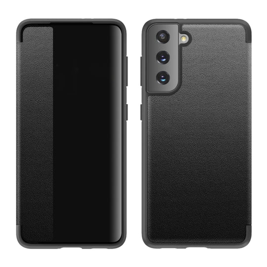 For Samsung Galaxy S21 5G Magnetic Side Window View Shockproof Horizontal Flip Leather Case(Black)