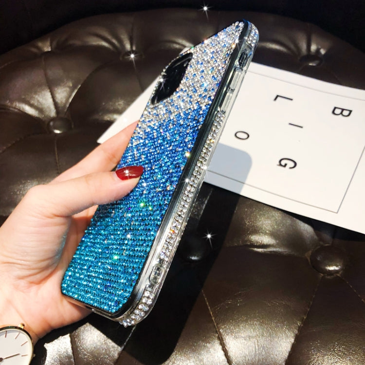For iPhone 11 Pro Max PC + Crystal Diamond Tri-Color Gradient Protective Case(Gradient Blue) by buy2fix