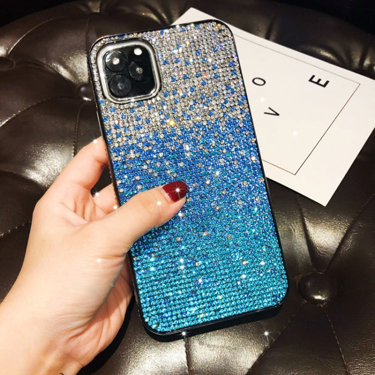 For iPhone 11 Pro Max PC + Crystal Diamond Tri-Color Gradient Protective Case(Gradient Blue) by buy2fix