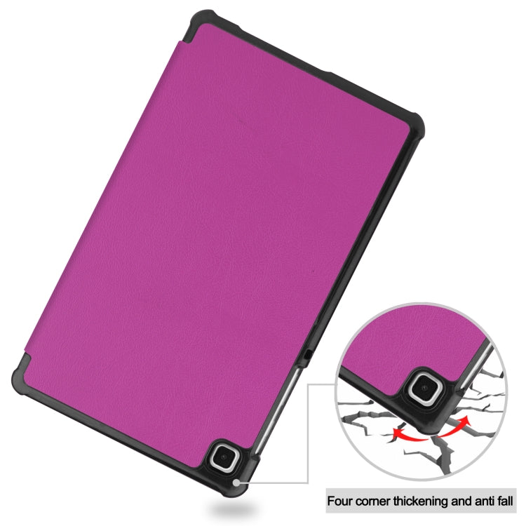 For Samsung Galaxy Tab A7 Lite T225 Custer Pattern Pure Color Horizontal Flip Leather Case with Three-folding Holder(Purple) - Samsung Accessories by buy2fix | Online Shopping UK | buy2fix