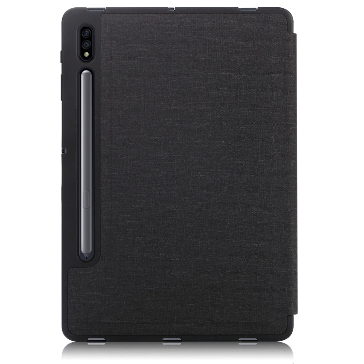 For Samsung Galaxy Tab S7 FE T730 / T735 / Tab S7+ / T970 / T975 Cloth Texture Multi-folding Leather Tablet Case with Holder & Sleep / Wake-up (Black) by buy2fix