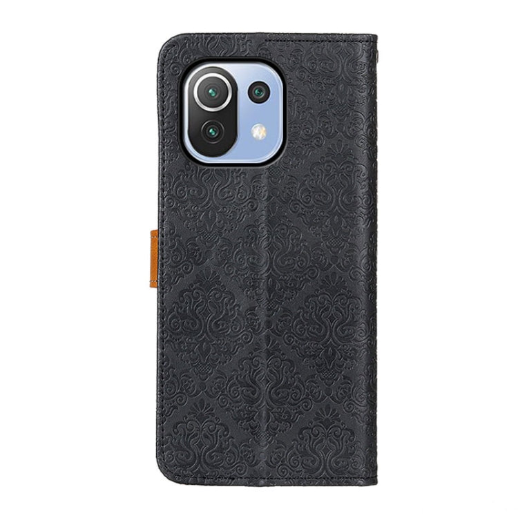 For Xiaomi Mi 11 Lite 5G / 4G European Floral Embossed Horizontal Flip PU Leather Case with Holder & Card Slots & Wallet & Photo Frame(Black) by buy2fix