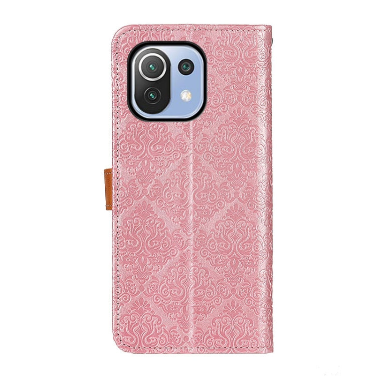For Xiaomi Mi 11 Lite 5G / 4G European Floral Embossed Horizontal Flip PU Leather Case with Holder & Card Slots & Wallet & Photo Frame(Pink) by buy2fix