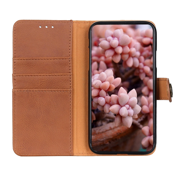 For Samsung Galaxy S21 FE KHAZNEH Cowhide Texture Horizontal Flip Leather Case with Holder & Card Slots & Wallet(Brown) by buy2fix