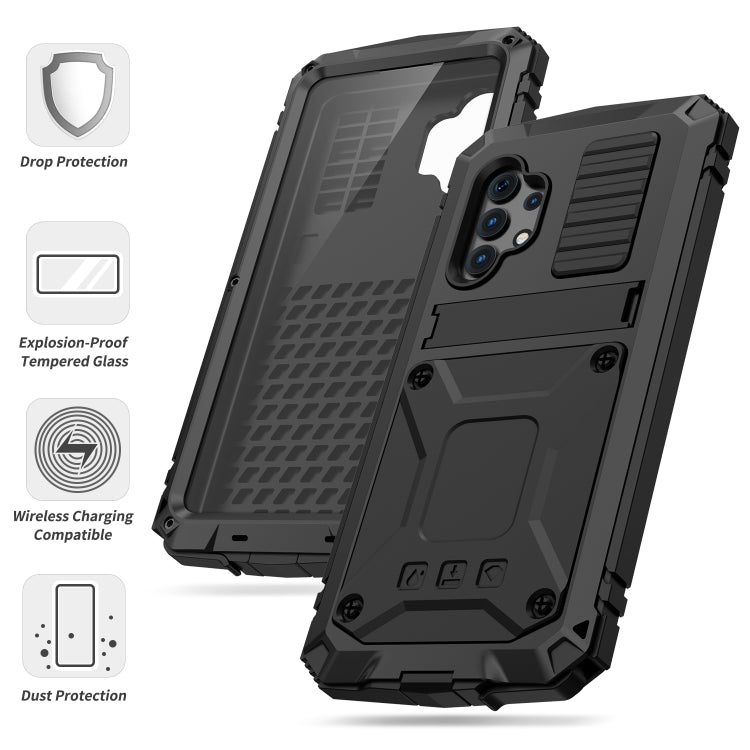 For Samsung Galaxy A32 4G R-JUST Waterproof Shockproof Dustproof Metal + Silicone Protective Case with Holder(Black) - Samsung Accessories by R-JUST | Online Shopping UK | buy2fix