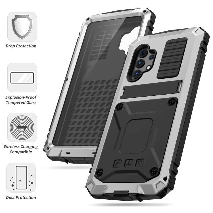 For Samsung Galaxy A32 4G R-JUST Waterproof Shockproof Dustproof Metal + Silicone Protective Case with Holder(Silver) - Samsung Accessories by R-JUST | Online Shopping UK | buy2fix
