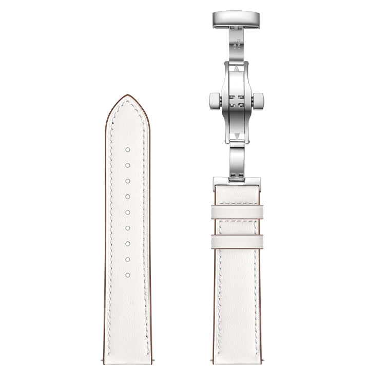 22mm Universal Butterfly Buckle Leather Watch Band, Style:Silver Buckle(White) by buy2fix