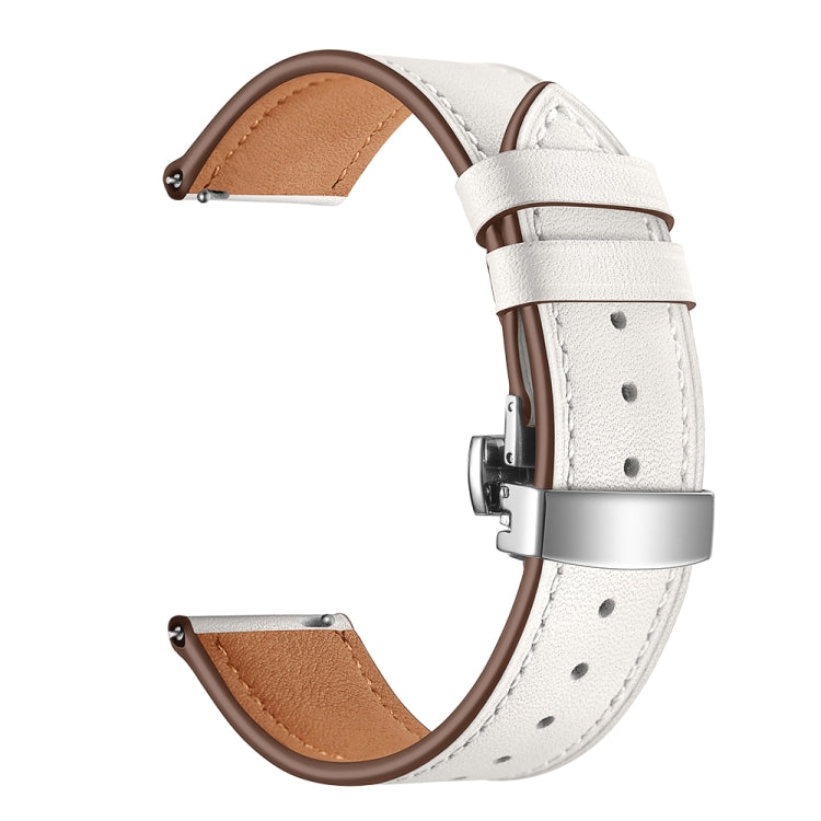 22mm Universal Butterfly Buckle Leather Watch Band, Style:Silver Buckle(White) by buy2fix