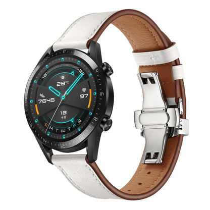 22mm Universal Butterfly Buckle Leather Watch Band, Style:Silver Buckle(White) by buy2fix