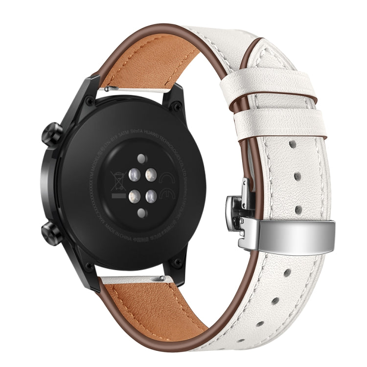 22mm Universal Butterfly Buckle Leather Watch Band, Style:Silver Buckle(White) by buy2fix