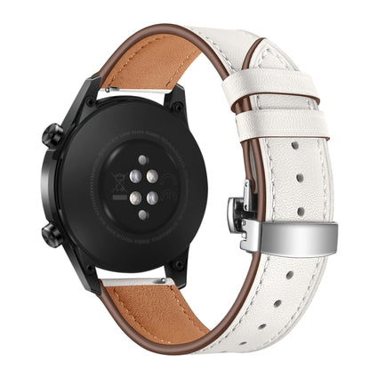 22mm Universal Butterfly Buckle Leather Watch Band, Style:Silver Buckle(White) by buy2fix