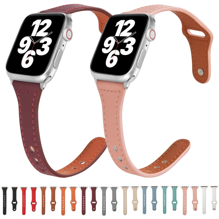 Universal T-shaped Thin Reverse Buckle Leather Watch Band For Apple Watch Series 9&8&7 41mm / SE 3&SE 2&6&SE&5&4 40mm / 3&2&1 38mm(Pink) by buy2fix