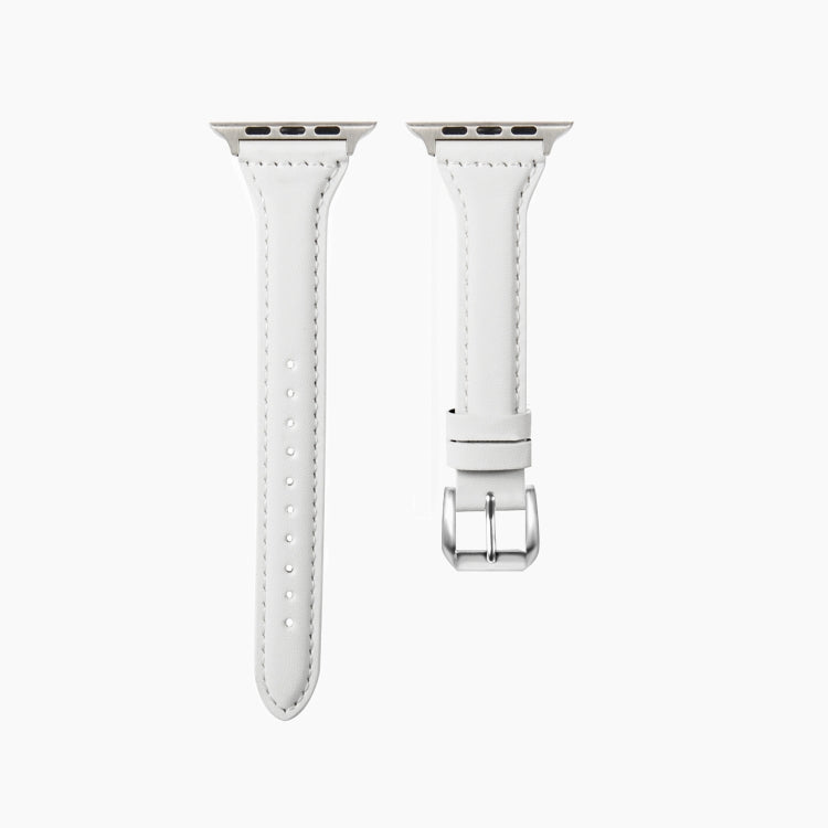 Universal T-shaped Thin Leather Watch Band For Apple Watch Series 7 41mm / 6 & SE & 5 & 4 40mm / 3 & 2 & 1 38mm(White) by buy2fix